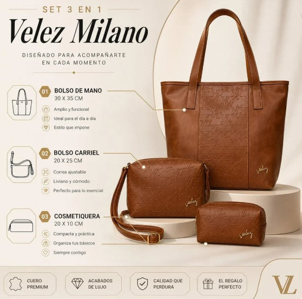 Kit de 3 Carteras de cuero Velez Milano - Lanzamiento Exclusivo con 50% de Descuento